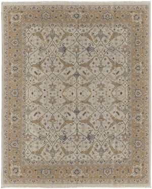 HomeRoots 4' Tan and Gray Wool Oriental Hand-Knotted Area Rug – Elegant Design for Living Spaces & Comfort 8' X 12' 566777