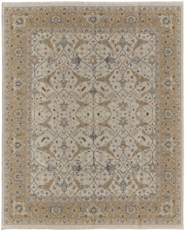 HomeRoots 4' Tan and Gray Wool Oriental Hand-Knotted Area Rug – Elegant Design for Living Spaces & Comfort 8' X 12' 566777
