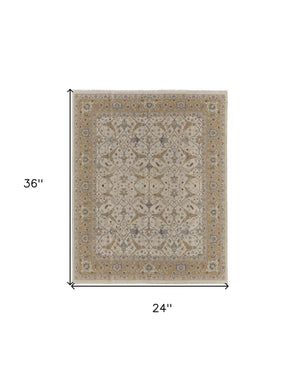 HomeRoots 4' Tan and Gray Wool Oriental Hand-Knotted Area Rug – Elegant Design for Living Spaces & Comfort 2' X 3' 566779