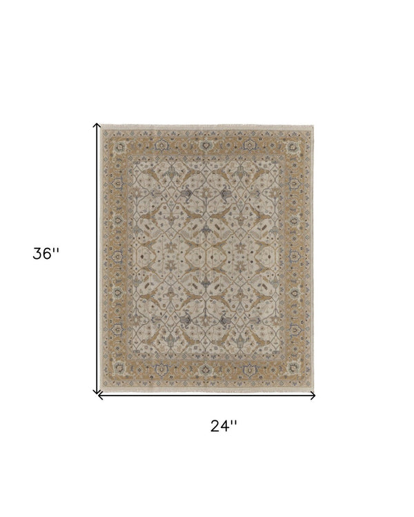 HomeRoots 4' Tan and Gray Wool Oriental Hand-Knotted Area Rug – Elegant Design for Living Spaces & Comfort 2' X 3' 566779