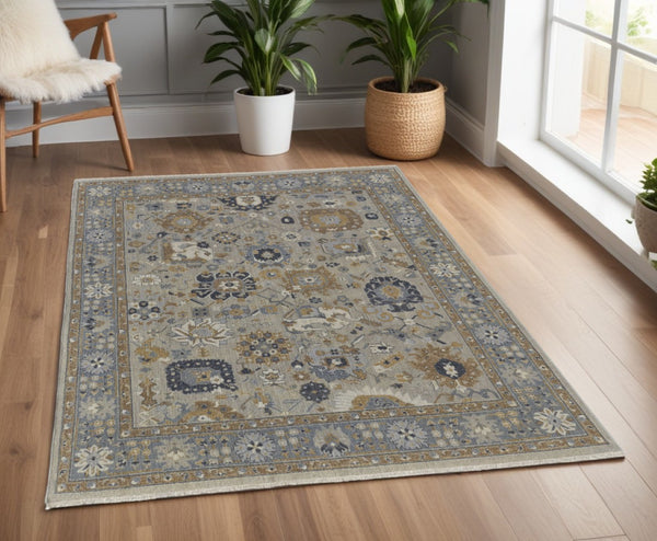 HomeRoots 4' Timeless Gray and Brown Hand-Knotted Wool Oriental Area Rug with Artisan Fringe Detail 4' X 6' 566780