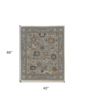 HomeRoots 4' Timeless Gray and Brown Hand-Knotted Wool Oriental Area Rug with Artisan Fringe Detail 4' X 6' 566780