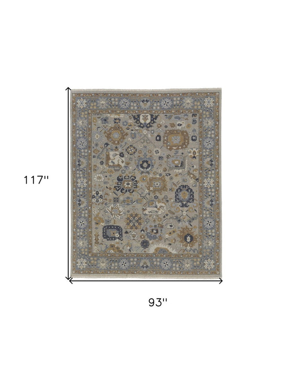 HomeRoots 4' Timeless Gray and Brown Hand-Knotted Wool Oriental Area Rug with Artisan Fringe Detail 8' X 10' 566782