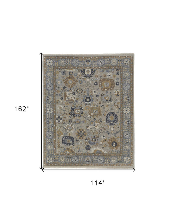 HomeRoots 4' Timeless Gray and Brown Hand-Knotted Wool Oriental Area Rug with Artisan Fringe Detail 9' X 13' 566784