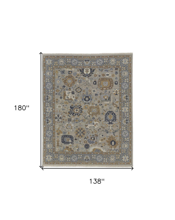HomeRoots 4' Timeless Gray and Brown Hand-Knotted Wool Oriental Area Rug with Artisan Fringe Detail 12' X 15' 566785