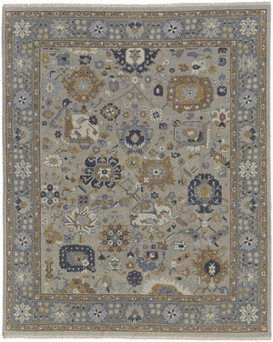 HomeRoots 4' Timeless Gray and Brown Hand-Knotted Wool Oriental Area Rug with Artisan Fringe Detail 12' X 15' 566785