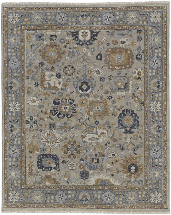 HomeRoots 4' Timeless Gray and Brown Hand-Knotted Wool Oriental Area Rug with Artisan Fringe Detail 12' X 15' 566785
