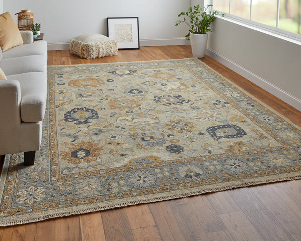 HomeRoots 4' Timeless Gray and Brown Hand-Knotted Wool Oriental Area Rug with Artisan Fringe Detail 2' X 3' 566786