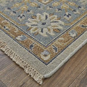 HomeRoots 4' Timeless Gray and Brown Hand-Knotted Wool Oriental Area Rug with Artisan Fringe Detail 2' X 3' 566786