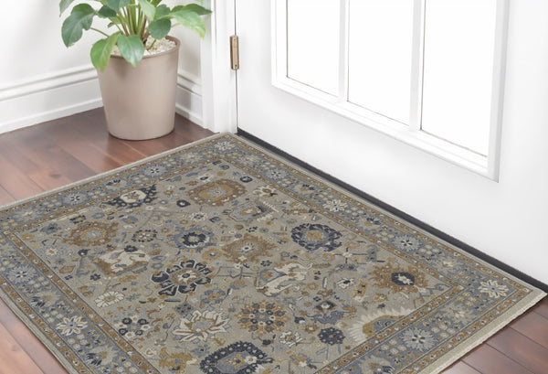 HomeRoots 4' Timeless Gray and Brown Hand-Knotted Wool Oriental Area Rug with Artisan Fringe Detail 2' X 3' 566786
