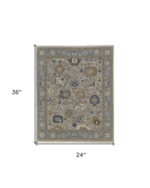 HomeRoots 4' Timeless Gray and Brown Hand-Knotted Wool Oriental Area Rug with Artisan Fringe Detail 2' X 3' 566786