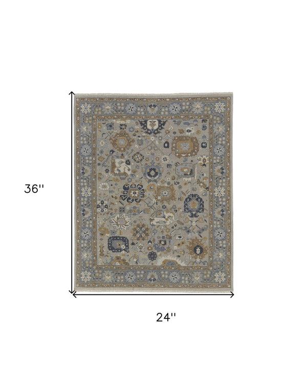 HomeRoots 4' Timeless Gray and Brown Hand-Knotted Wool Oriental Area Rug with Artisan Fringe Detail 2' X 3' 566786