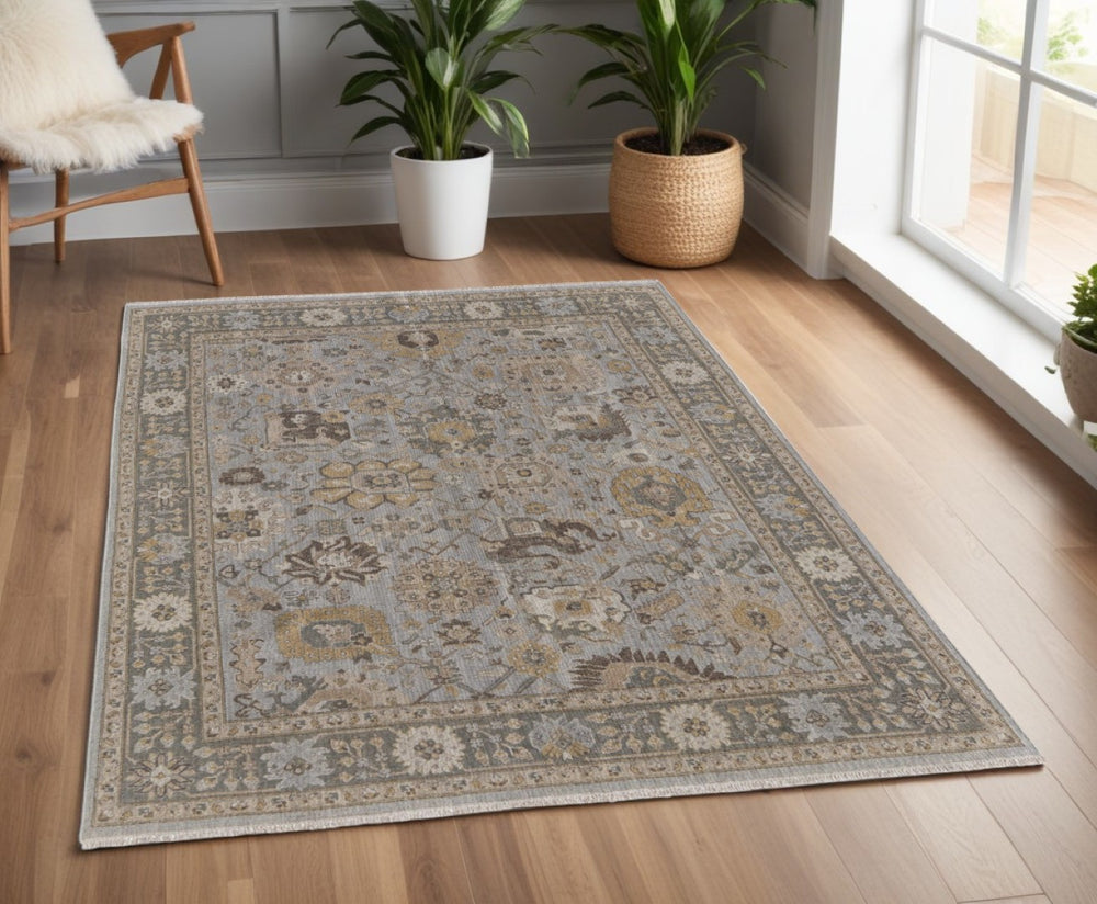 HomeRoots 4' Timeless Gray and Brown Hand-Knotted Wool Oriental Area Rug with Artisan Fringe Detail 4' X 6' 566787