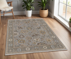 HomeRoots 4' Timeless Gray and Brown Hand-Knotted Wool Oriental Area Rug with Artisan Fringe Detail 4' X 6' 566787