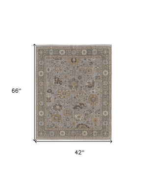 HomeRoots 4' Timeless Gray and Brown Hand-Knotted Wool Oriental Area Rug with Artisan Fringe Detail 4' X 6' 566787