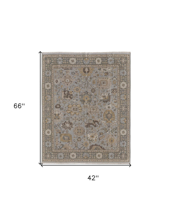 HomeRoots 4' Timeless Gray and Brown Hand-Knotted Wool Oriental Area Rug with Artisan Fringe Detail 4' X 6' 566787