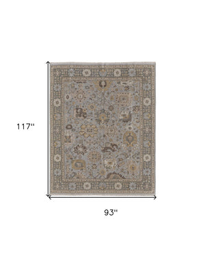 HomeRoots 4' Timeless Gray and Brown Hand-Knotted Wool Oriental Area Rug with Artisan Fringe Detail 8' X 10' 566789