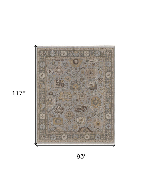 HomeRoots 4' Timeless Gray and Brown Hand-Knotted Wool Oriental Area Rug with Artisan Fringe Detail 8' X 10' 566789