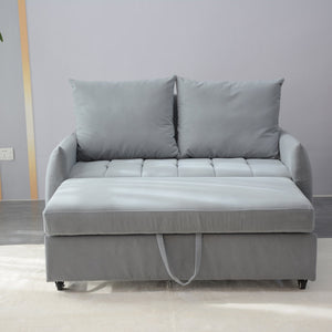English Elm Modern Velvet 3-in-1 Sleeper Sofa Bed Convertible Loveseat Light Blue with USB, Storage Pockets & Pillows, Adjustable Backrest W1183S00021