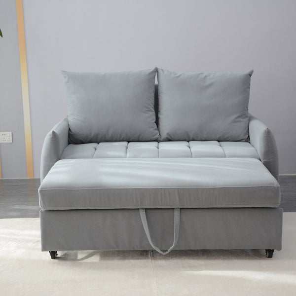 English Elm Modern Velvet 3-in-1 Sleeper Sofa Bed Convertible Loveseat Light Blue with USB, Storage Pockets & Pillows, Adjustable Backrest W1183S00021