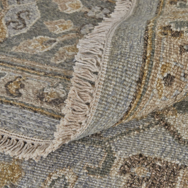 HomeRoots 4' Timeless Gray and Brown Hand-Knotted Wool Oriental Area Rug with Artisan Fringe Detail 8' X 12' 566790