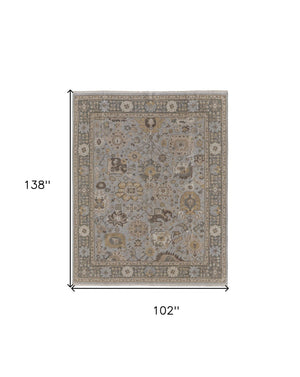 HomeRoots 4' Timeless Gray and Brown Hand-Knotted Wool Oriental Area Rug with Artisan Fringe Detail 8' X 12' 566790