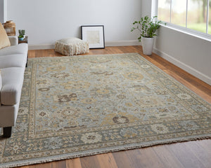 HomeRoots 4' Timeless Gray and Brown Hand-Knotted Wool Oriental Area Rug with Artisan Fringe Detail 9' X 13' 566791