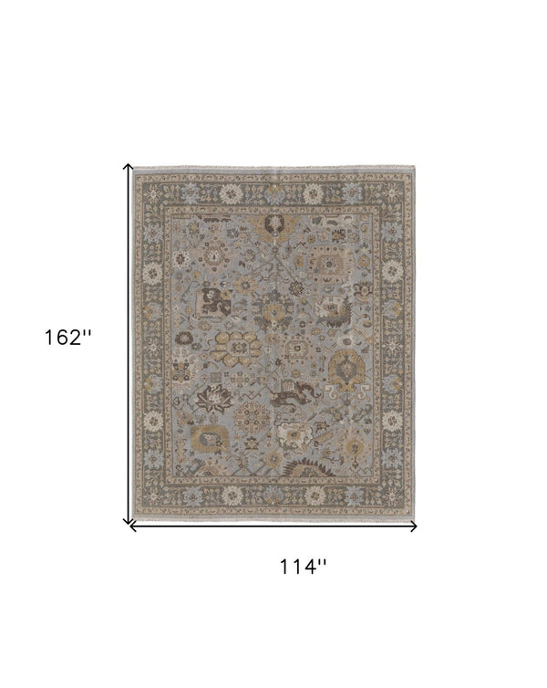 HomeRoots 4' Timeless Gray and Brown Hand-Knotted Wool Oriental Area Rug with Artisan Fringe Detail 9' X 13' 566791