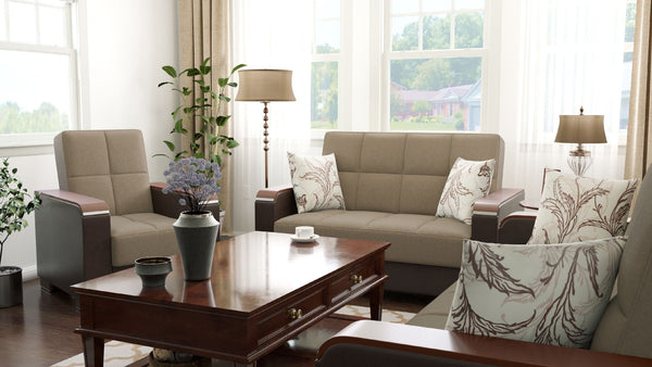 English Elm Primenest Zenaero Convertible Armchair With Hidden Storage - Stylish Beige/Brown Pu Chenille Design B030P286204-GIGA