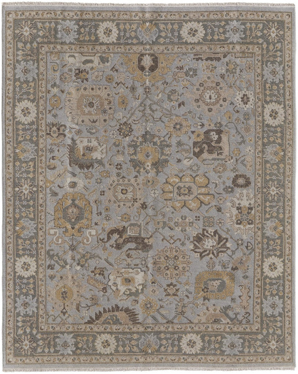 HomeRoots 4' Timeless Gray and Brown Hand-Knotted Wool Oriental Area Rug with Artisan Fringe Detail 12' X 15' 566792