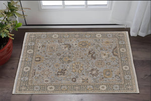 HomeRoots 4' Timeless Gray and Brown Hand-Knotted Wool Oriental Area Rug with Artisan Fringe Detail 2' X 3' 566793