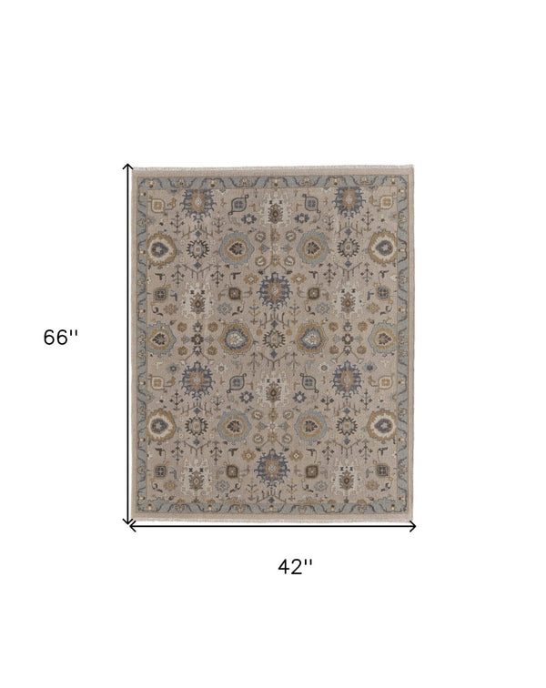 HomeRoots 4' Hand-Knotted Wool Oriental Area Rug in Tan, Brown, and Gray with Elegant Fringe Detail 4' X 6' 566794