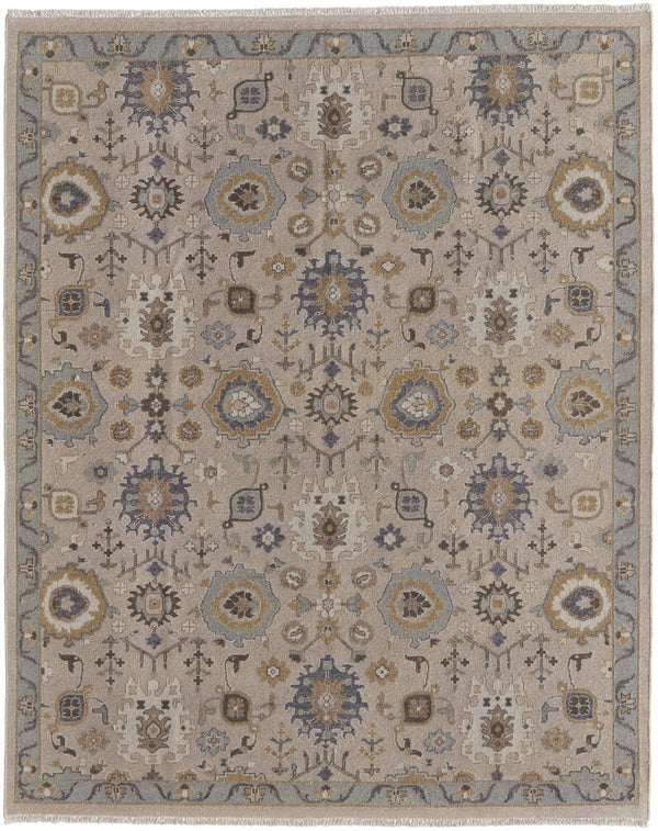 HomeRoots 4' Hand-Knotted Wool Oriental Area Rug in Tan, Brown, and Gray with Elegant Fringe Detail 6' X 9' 566795