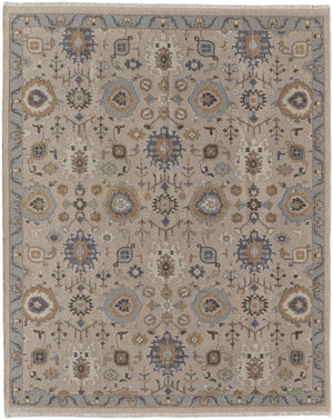 HomeRoots 4' Hand-Knotted Wool Oriental Area Rug in Tan, Brown, and Gray with Elegant Fringe Detail 6' X 9' 566795