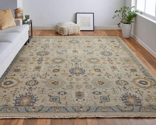 HomeRoots 4' Hand-Knotted Wool Oriental Area Rug in Tan, Brown, and Gray with Elegant Fringe Detail 8' X 10' 566796