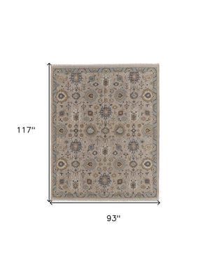 HomeRoots 4' Hand-Knotted Wool Oriental Area Rug in Tan, Brown, and Gray with Elegant Fringe Detail 8' X 10' 566796