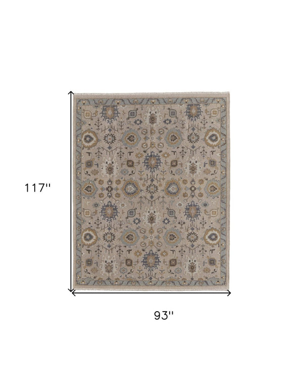 HomeRoots 4' Hand-Knotted Wool Oriental Area Rug in Tan, Brown, and Gray with Elegant Fringe Detail 8' X 10' 566796