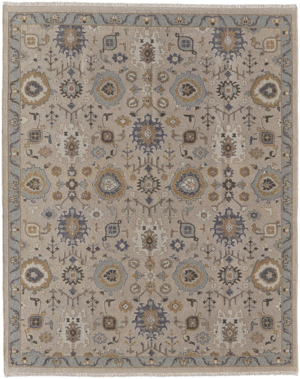 HomeRoots 4' Hand-Knotted Wool Oriental Area Rug in Tan, Brown, and Gray with Elegant Fringe Detail 8' X 10' 566796