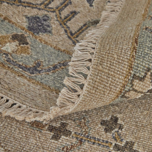 HomeRoots 4' Hand-Knotted Wool Oriental Area Rug in Tan, Brown, and Gray with Elegant Fringe Detail 8' X 12' 566797
