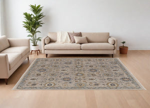 HomeRoots 4' Hand-Knotted Wool Oriental Area Rug in Tan, Brown, and Gray with Elegant Fringe Detail 8' X 12' 566797