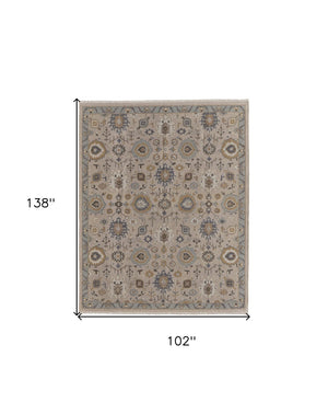 HomeRoots 4' Hand-Knotted Wool Oriental Area Rug in Tan, Brown, and Gray with Elegant Fringe Detail 8' X 12' 566797