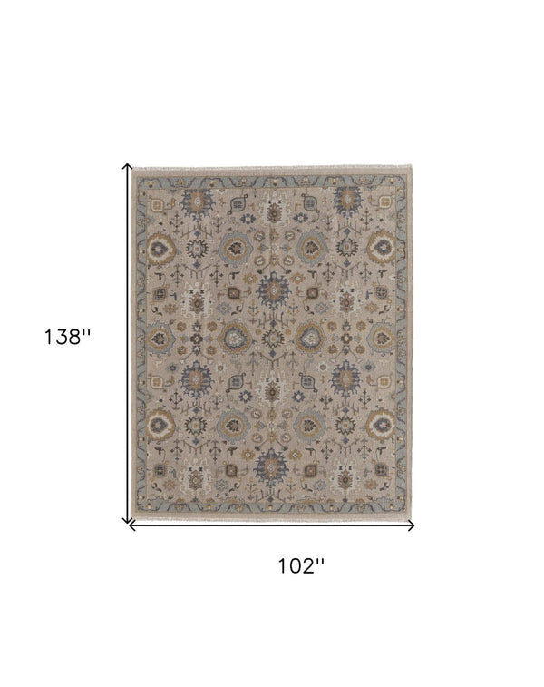 HomeRoots 4' Hand-Knotted Wool Oriental Area Rug in Tan, Brown, and Gray with Elegant Fringe Detail 8' X 12' 566797