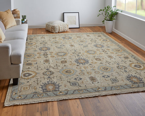 HomeRoots 4' Hand-Knotted Wool Oriental Area Rug in Tan, Brown, and Gray with Elegant Fringe Detail 8' X 12' 566797