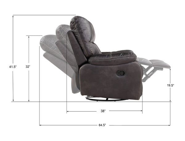 English Elm Wallace & Bay - Gray Gray Swivel Gliding Recliner with Rustic Contemporary Dark Graphite Fabric, Easy-Care Comfort, 40"W B361P384418
