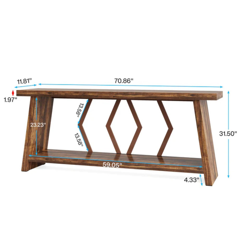 English Elm Coffee Console Table Industrial Metal Frame Vintage Wood Grain 2 Tier Entryway Sofa T3971P446917