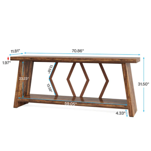 English Elm Coffee Console Table Industrial Metal Frame Vintage Wood Grain 2 Tier Entryway Sofa T3971P446917