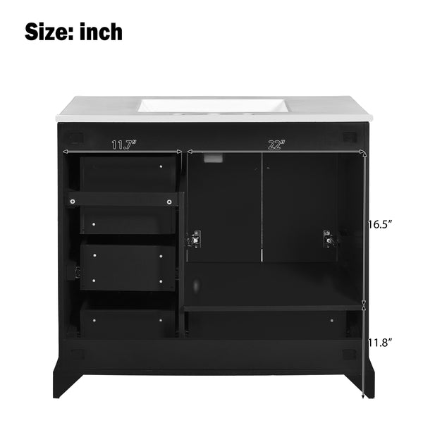 English Elm 36" Traditional Bathroom Vanity with Ceramic Sink, Solid Wood Cabinet, Soft-Close Doors & Drawers Black N729P251630B