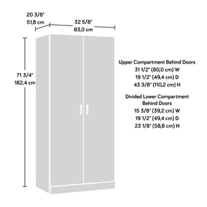 English Elm Wardrobe/Storage Cabinet White — Slim Engineered Wood Organizer with Concealed Doors & Adjustable Shelves B356P402594