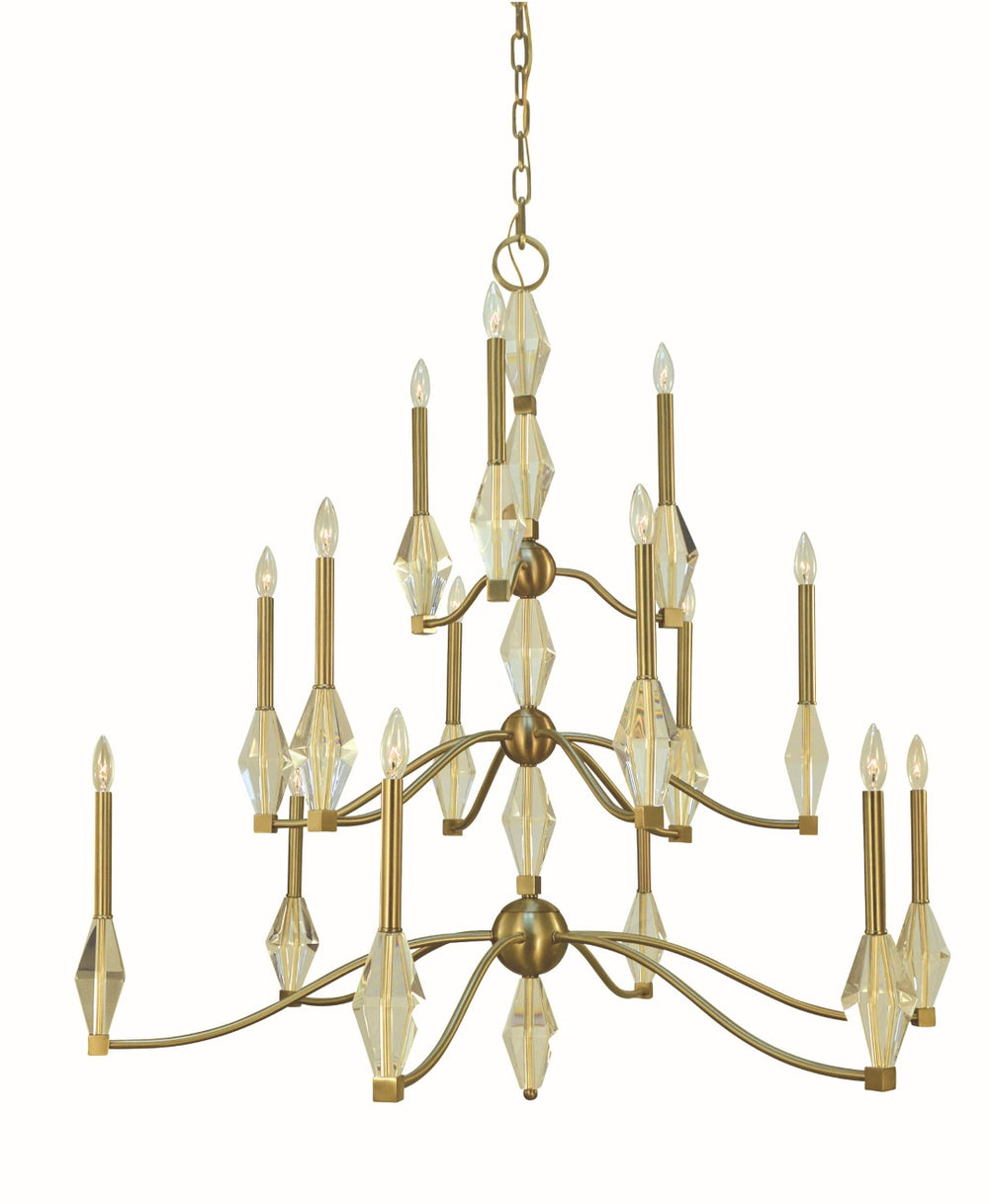 Framburg 15-light Brushed Brass Vivian Dining Chandelier - Handcrafted Elegance With Crystal Accents Made In Usa Brushed Brass Metal 5668 Br