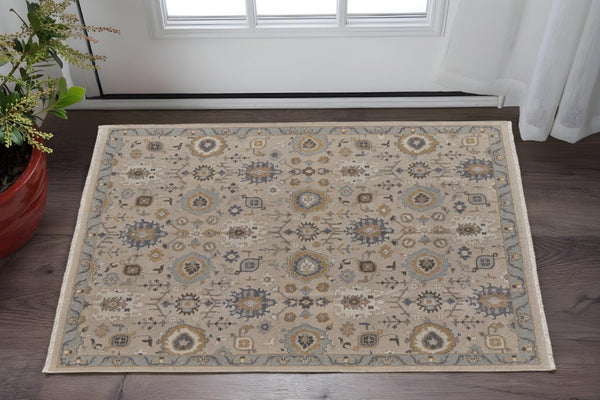 HomeRoots 4' Hand-Knotted Wool Oriental Area Rug in Tan, Brown, and Gray with Elegant Fringe Detail 2' X 3' 566800